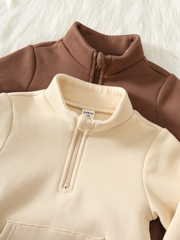 SHEIN Bộ 4 món cho bé trai gồm áo nỉ chui đầu dệt kim mềm cổ tròn tay dài và quần dài lưng thun, đa năng và thoải mái - Nhiều màu - Xem 4