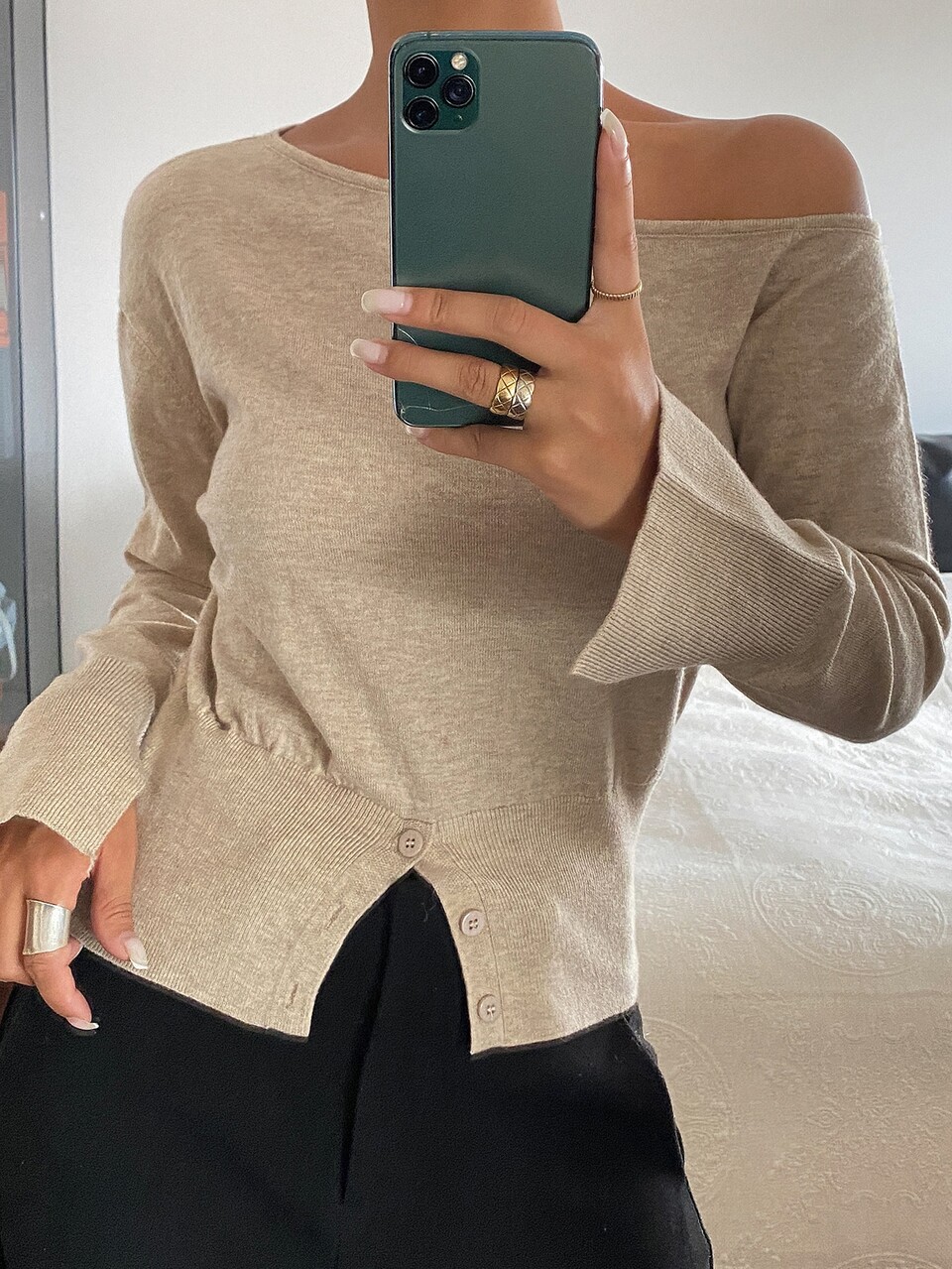Women's Solid Color Asymmetrical Shoulder Casual Daily Long Sleeve Sweater Fall