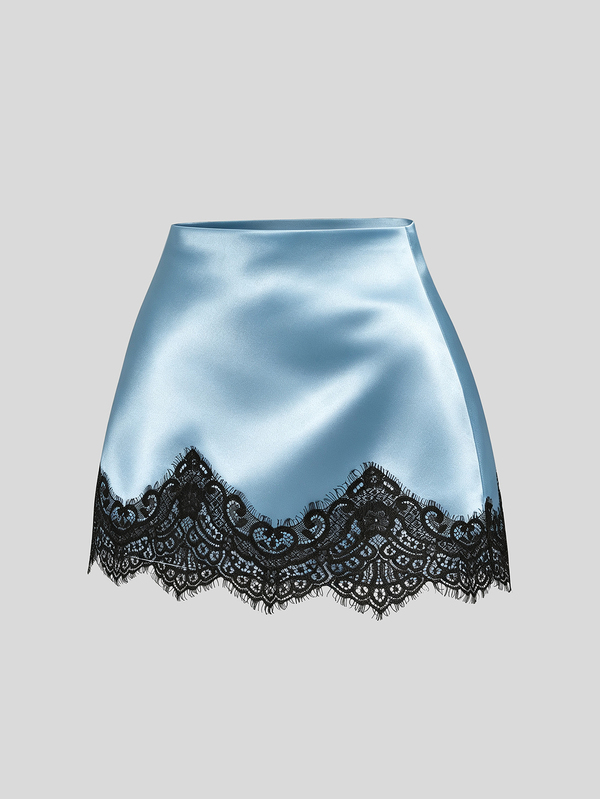 Sweetra Rok Mini Patchwork Renda Satin Prancis Ukuran Plus