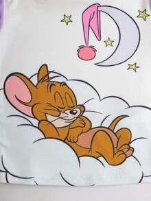 TOM & JERRY X SHEIN 女童卡通印花長袖上衣與長褲家居服套裝 - 淡紫色 - 查看 5