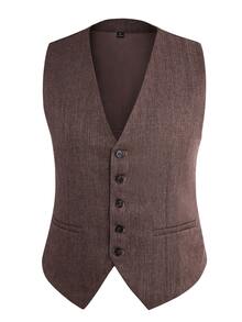 Manfinity Mode Men's Business Casual Commuter Suit Vest - Brown - View 4