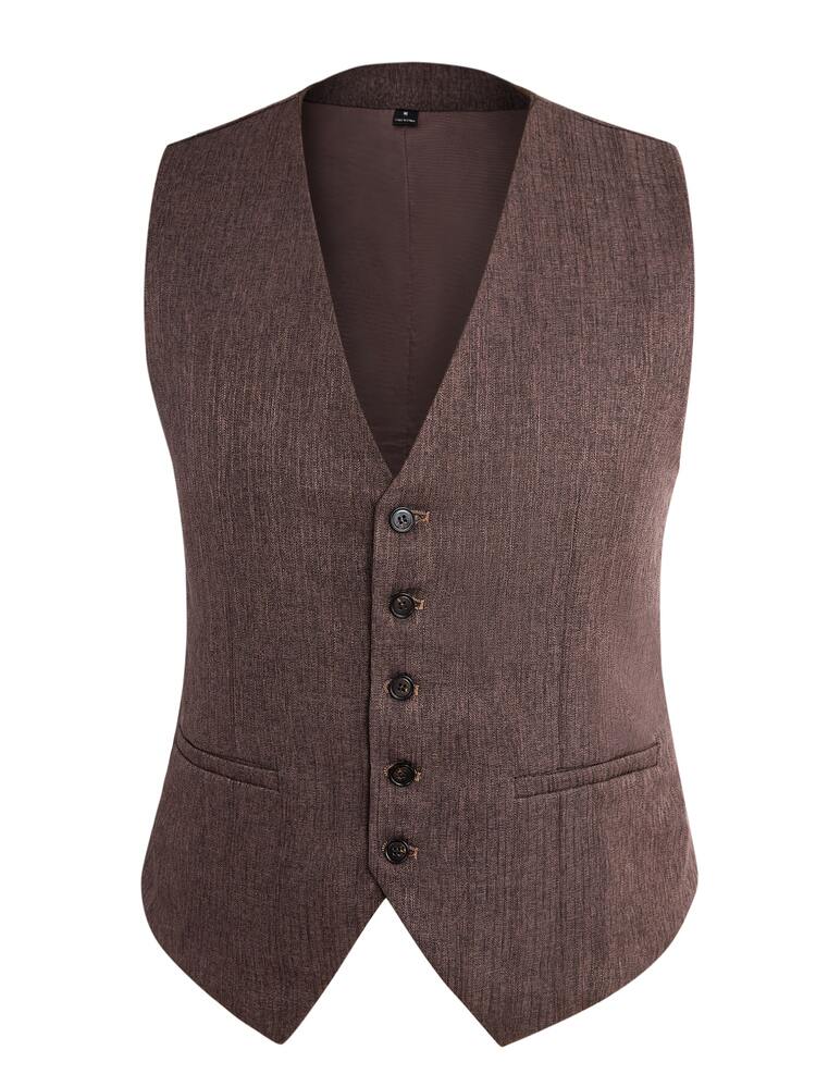 Manfinity Mode Men's Business Casual Commuter Suit Vest - Brown - View 4