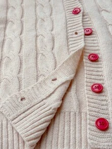 Maweii Plus Size Women's Textured Cable Knit Button Embroidered Equestrian Casual Cardigan - Apricot - View 8