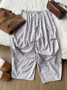 Comfortcana Quần dài nữ size lớn cạp chun rút họa tiết da báo phong cách thường ngày - Màu Xám nhạt - Xem 1