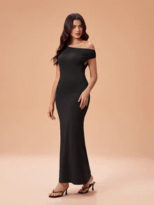 Glamance Women's Elegant Party Lace Patchwork Asymmetric Neckline Mermaid Long Dress - Black - View 6