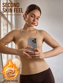 SHEIN EZwear 冬季純色無縫保暖背心 - 杏色 - 查看 6