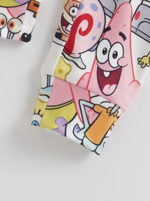 SpongeBob SquarePants | SHEIN Young Girl Cartoon Print Short Sleeve Top And Long Pants Casual Daily Home Pajama Set - Multicolor - View 6
