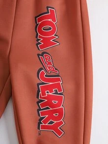 TOM & JERRY X SHEIN Set Baju Sweatshirt dan Celana Panjang Motif Kartun untuk Bayi Laki-laki - Coklat - View 7