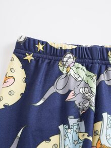 TOM & JERRY X SHEIN Young Boy Cartoon Print Short Sleeve Top And Long Pants Casual Daily Home Pajama Set - Blue - View 5