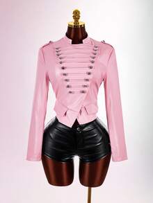 Amplova Jaket Tenun Wanita Napoleon Element Warna Pink - Berwarna merah muda - View 5