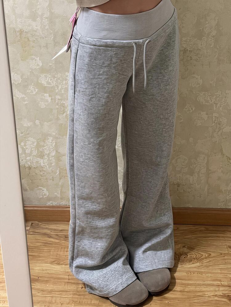 SHEIN 青少年女孩抽繩腰休閒百搭日常穿著長褲 - 灰色 - 查看 2
