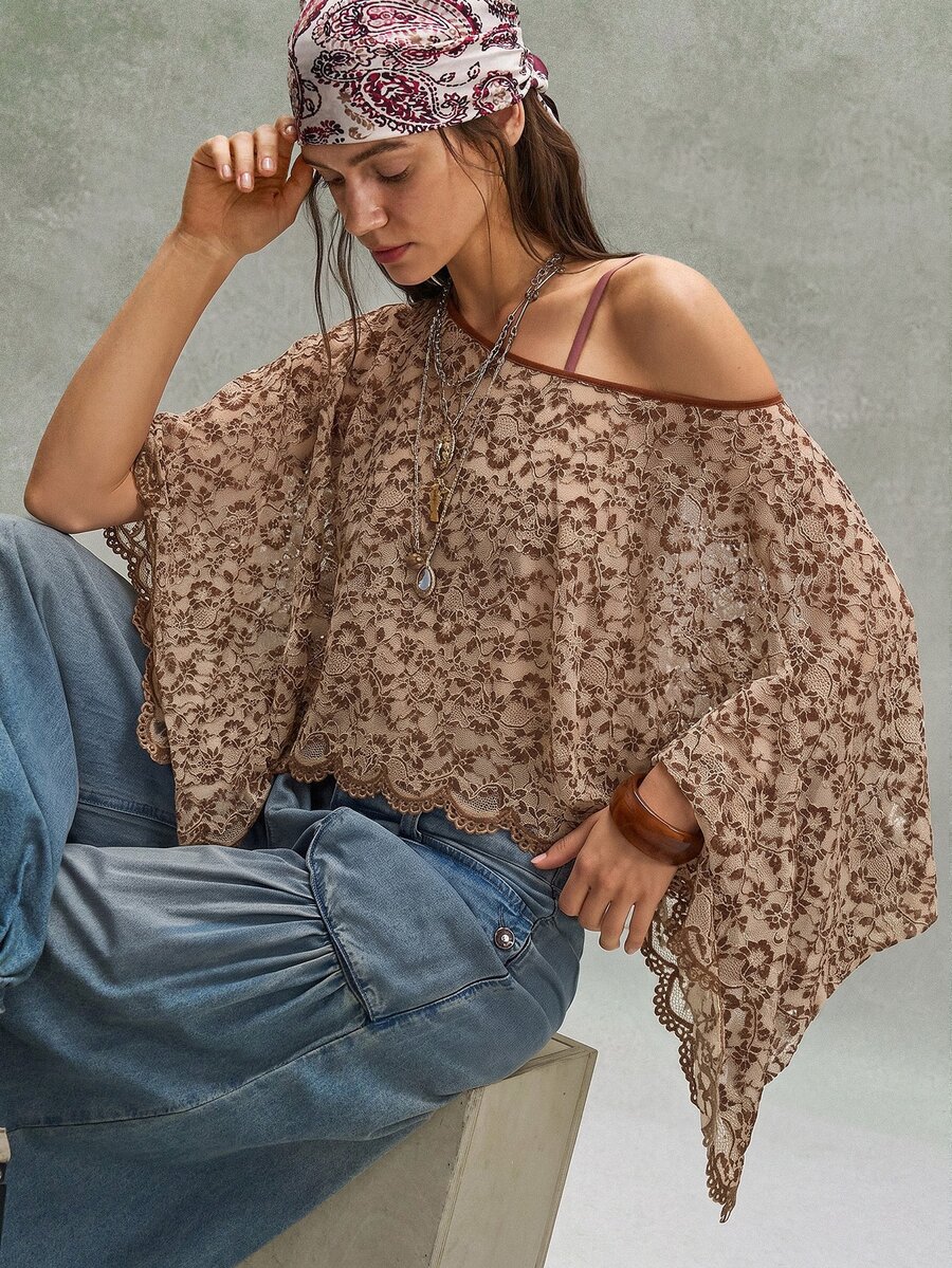 Bohemela Women's Boat Neck Batwing Sleeve Loose Fashion Cropped Top - Black - View 1