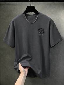 Manfinity Homme Men's Plus Size Letter Print Casual Daily Wear T-Shirt - Dark Grey - View 2