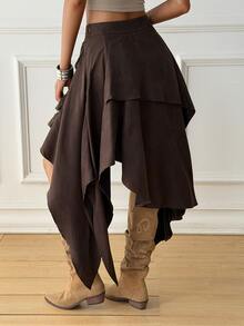 Livesso Women's Solid Color Casual Boho Western Versatile Daily Skirt Autumn Work Everyday Dark Brown - Coffee Brown - View 2