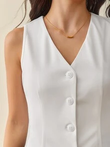 SHEIN Tall 秋冬款純色鈕扣前襟背心西裝外套 - 白色 - 查看 6