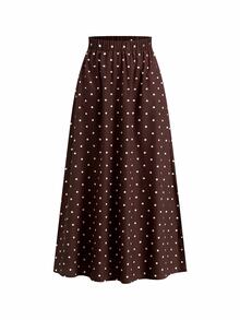 SHEIN Clasi Women's Polka Dot Bell Sleeve Top And Skirt Fashion Set - Mocha Brown - View 6
