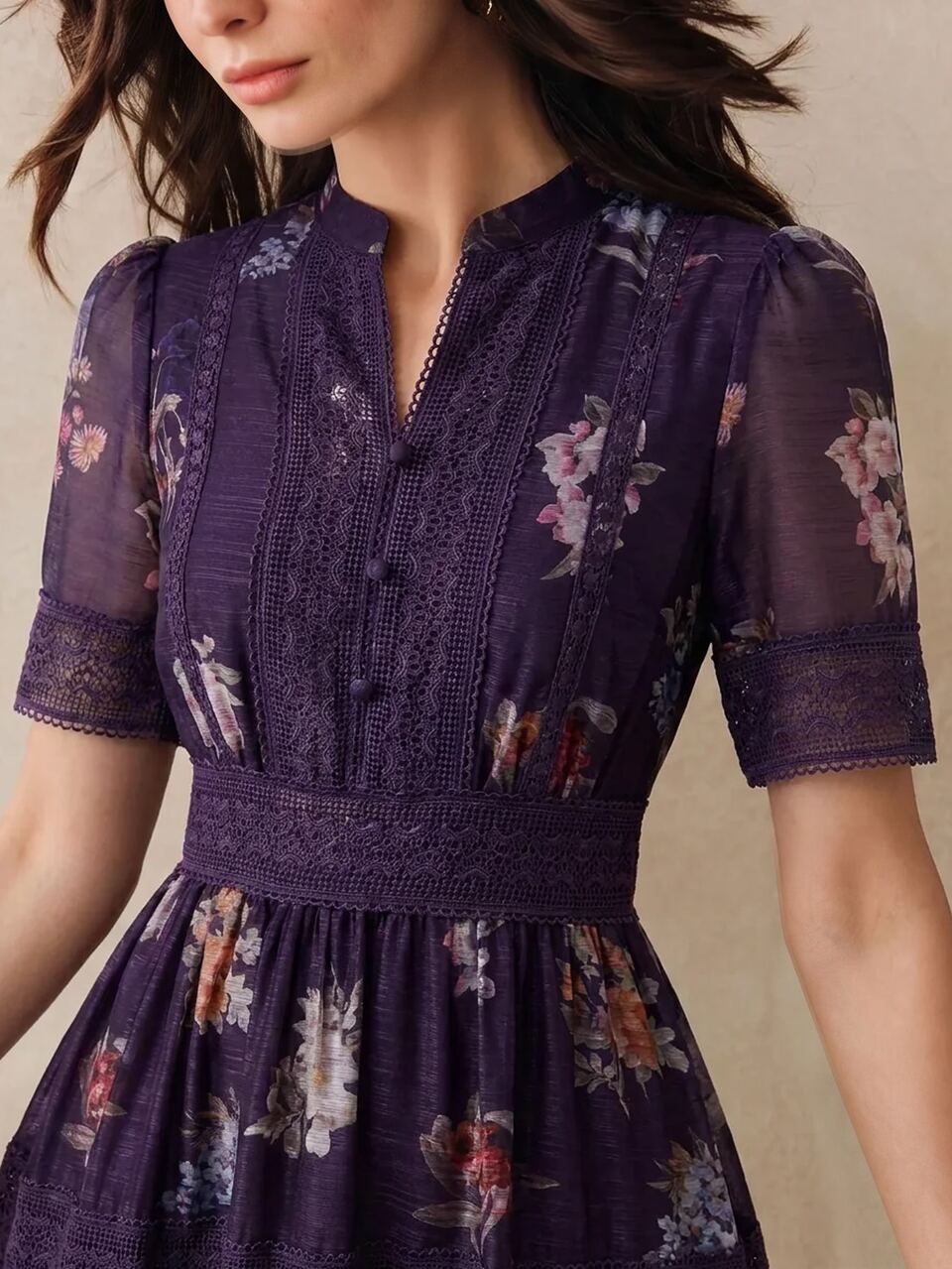 Elegant Cinched Waist Full Skirt Colorful Spring/Summer Floral Pattern Design Heavy Embroidery Patchwork Lace Trim Women's Long Dress