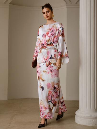 ZEYLAH Vestido elegante de fiesta con estampado floral
