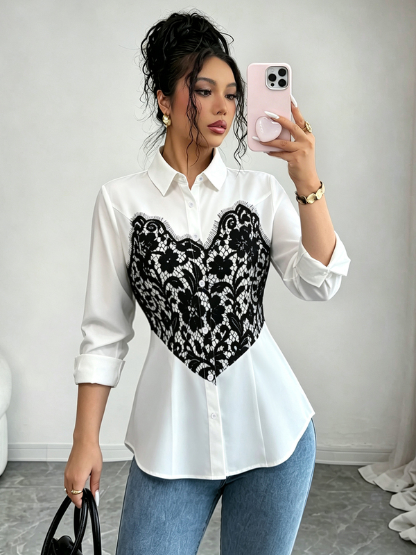 Elenzga Top Feminina, Cardigan Feminino, Roupa de Outono Feminina, Top de Inverno Feminina, Top de Passeio Feminino, Top de Trabalho Feminino, Top Elegante Feminino, Top de Manga Longa Feminino, Top Branca Elegante Feminina, Roupa Casual de Negócios Feminina, Top Casual Feminina, Top de Renda, Cintura Slim Fit, Roupa da Moda
