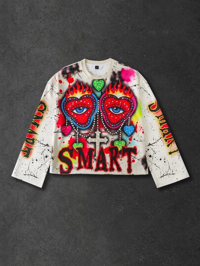 Camiseta de hombre con estampado de ojos de corazón y letras