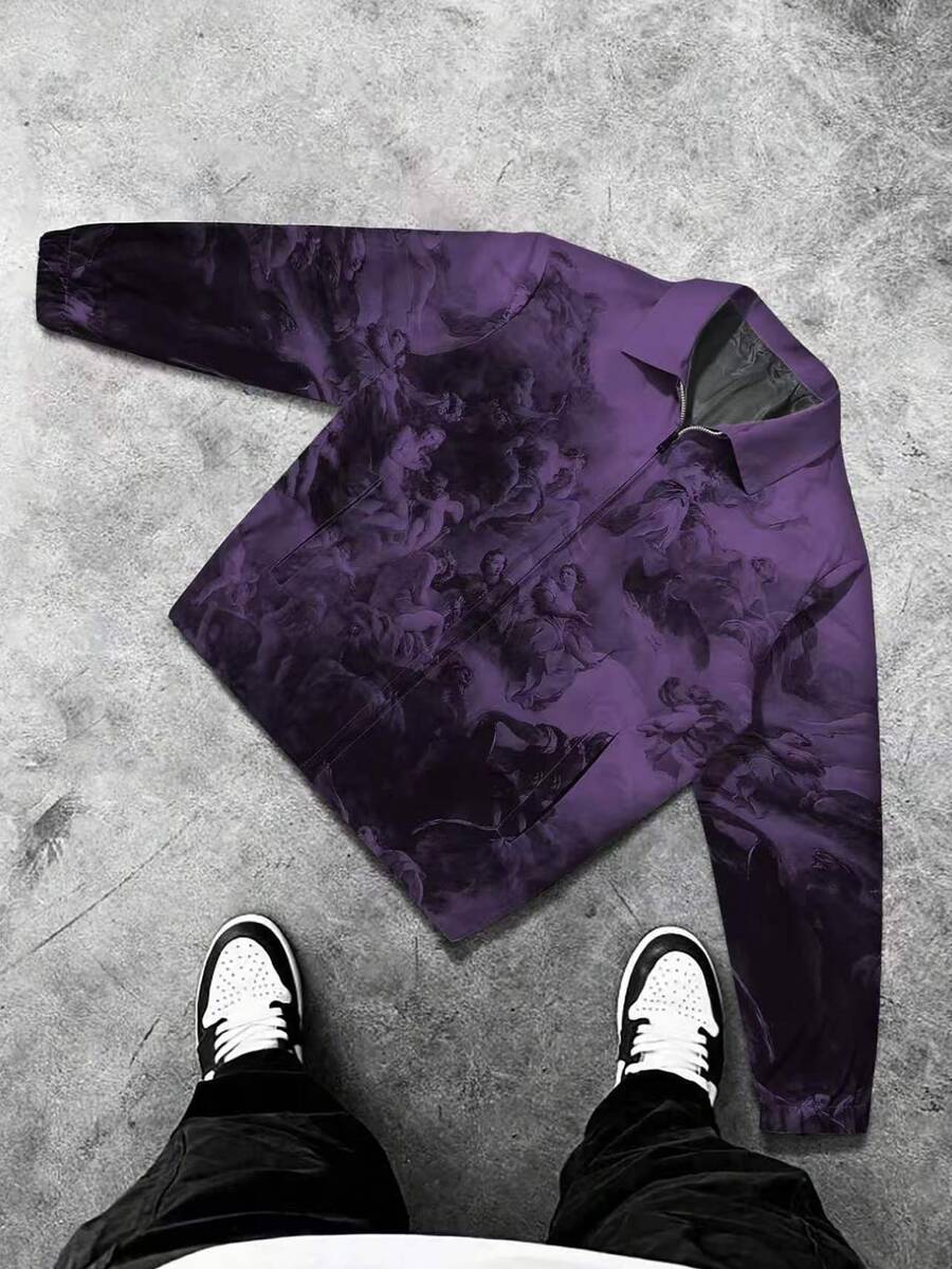 Manfinity Roghcode Men's Autumn Fashion Angel Print Jacket - Purple - View 1