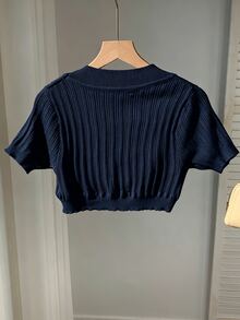 SHEIN EZwear 女款素色休閒百搭日常開襟衫 - 藏蓝色 - 查看 2