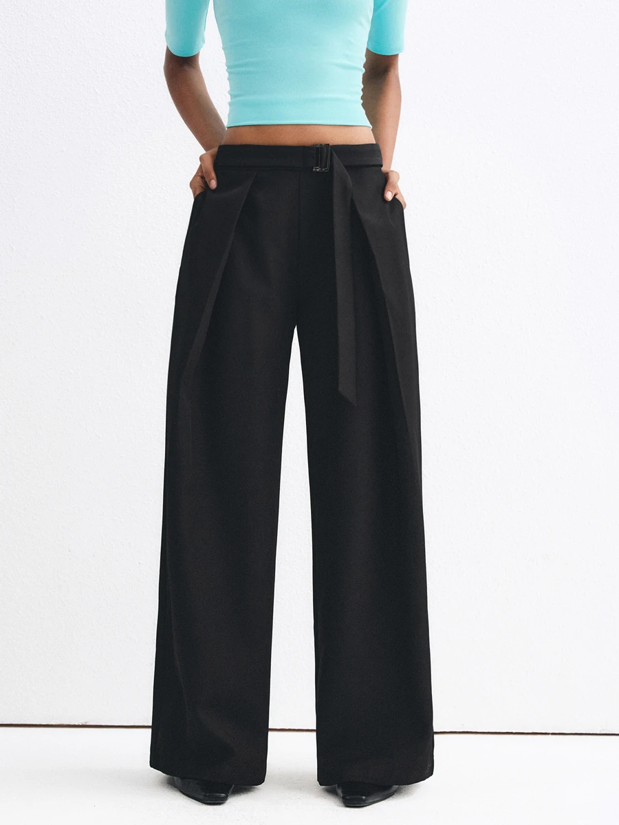 ATUI Studio Women's Casual Pleated Pocket Long Pants For Business Office - Black - View 1