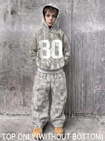 SHEIN Kids Tween Boy Casual Digital Camouflage Pattern Hooded Sweatshirt, Perfect For The Fall/Winter Back-To-School Season.
