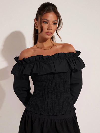 COSMINA Women's Casual Elegant Ruffle Long Sleeve Top
