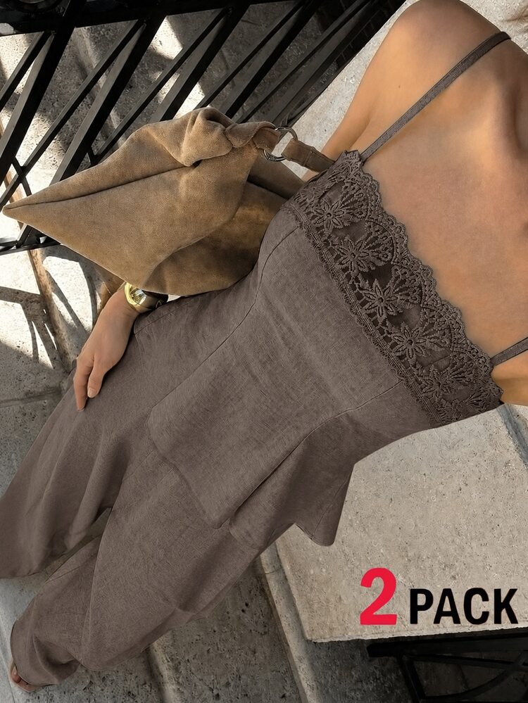 Siren Gaze Women's Summer Elegant Solid Color Camisole Top & Long Pants 2 Pieces Set - Mocha Brown - View 5