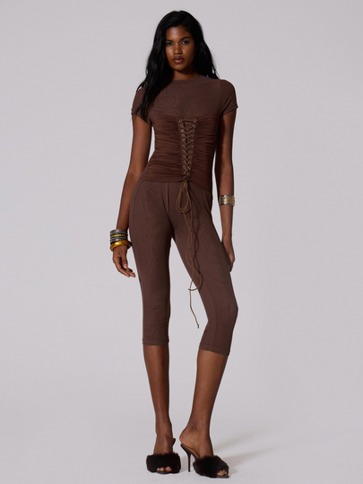 MUSERA Brown Mesh Lace Up Bodycon Jumpsuit Summer Autumn Fall Winter  Going Out Festival Cool Girl Low Frequency