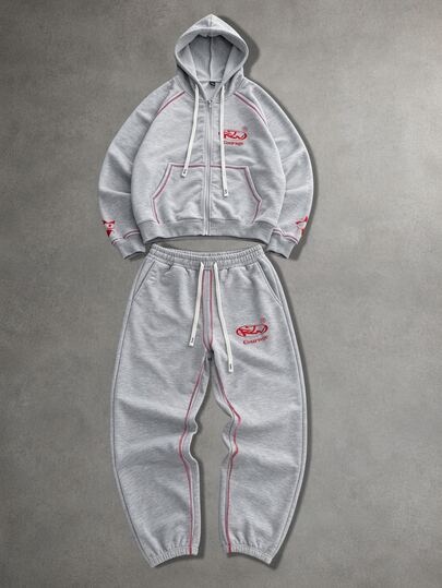 Herren Hoodie und Jogginghose Lässig Alltag Outfit Set