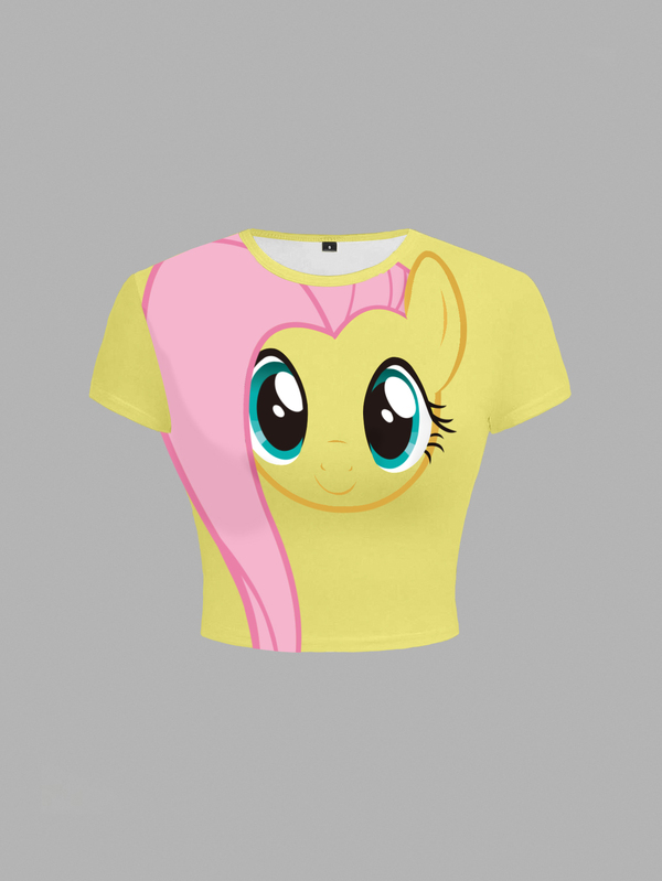 My Little Pony X SHEIN Women's Cartoon Print Slim Fit Versatile Casual Short Sleeve T-Shirt