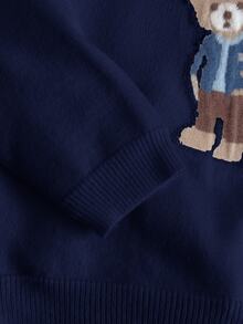 PrepCrw Young Boy Autumn/Winter Casual Kids Bear Jacquard Sweater - Navy Blue - View 5