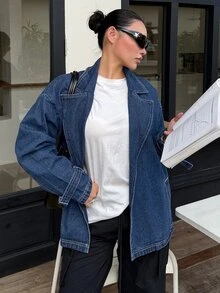DAZY Women's Casual Washed Denim Jacket Fall - Medium Wash - View 5