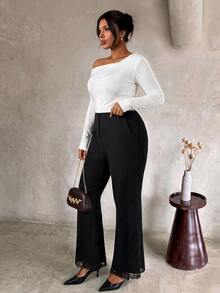 Firerie Plus Size Elegant Business Casual Smart Formal Commuter Party Dinner Office Evening Solid Color Pants Black Autumn Fall - Black - View 6