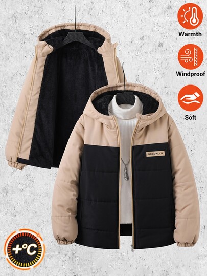 Autumn/Winter New Minimalist Boys' Thick Hooded Jacket, Handsome Casual Loose Fit Zip-Up Outerwear