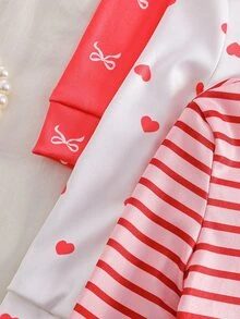 SHEIN 【隨機9款，發貨2套】女嬰居家睡衣套裝，長袖長褲，兔子愛心蝴蝶結波點條紋花朵卡通印花，四季適用，居家或戶外玩耍，柔軟親膚貼身 - 彩色 - 查看 9