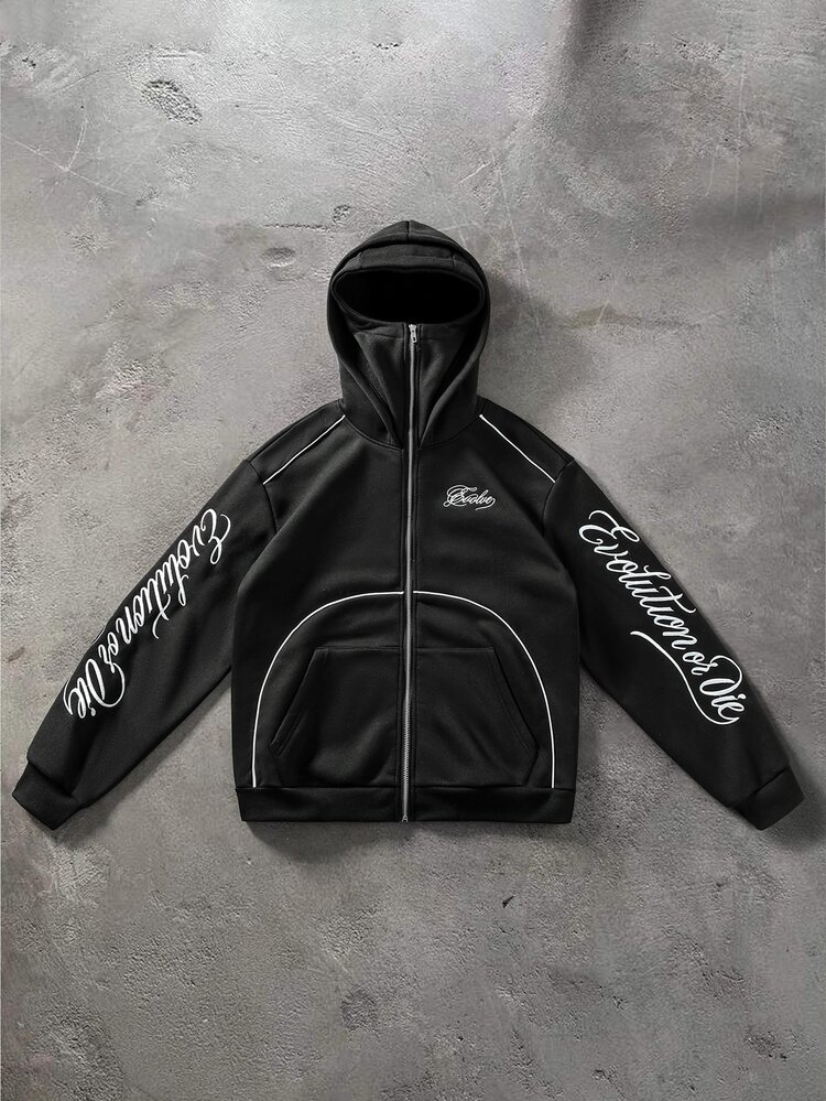 PAVTROS Hoodie Pria dengan Bordir Huruf dan Lapisan Termal - Hitam - View 1