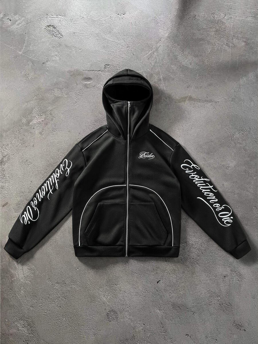 PAVTROS Men's Letter Embroidered Thermal Lined Hoodie - Black - View 1