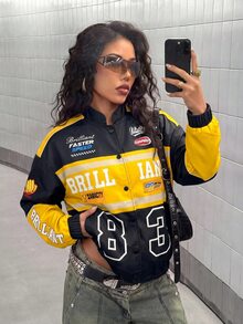 StreetHx 女款字母與數字圖案休閒日常長袖夾克 - 彩色 - 查看 3