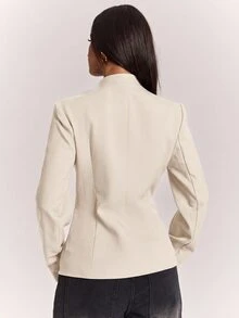 SHEIN BAE 時尚優雅通勤青蛙鈕扣西裝外套 - 杏色 - 查看 2
