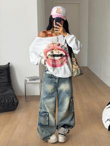 Coolane 女款秋冬街頭風外穿水洗做舊金屬孔眼復古寬鬆哥德 Y2K 風格 - 白色 - 查看 5