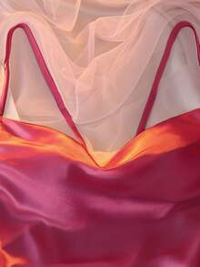 DelicateAllure French Romantic Lace Contrast Mesh & Hollow Satin Sexy Women's Pajama Set - Burgundy - View 3