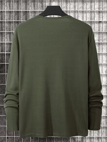 Manfinity Homme Men's Plus Size Casual Versatile Solid Color Long Sleeve T-Shirt - Army Green - View 2