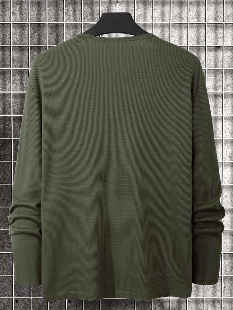 Manfinity Homme Men's Plus Size Casual Versatile Solid Color Long Sleeve T-Shirt - Army Green - View 2
