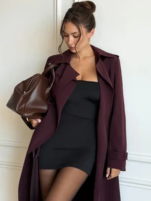 Aloruh Women's Fashion Commuter Belted Trench Coat Jacket,New Fall Styles - Purple - View 3