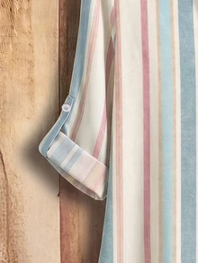 EMERY ROSE Striped Plus Size Women's V-Neck Rolled Sleeve Blouse, Suitable For Early Autumn - Multicolor - View 5