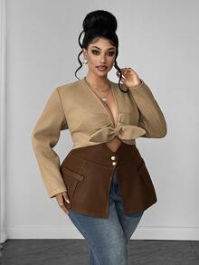 Maweii Blus Wanita Ukuran Besar Elegan dengan Desain Vintage, Potongan Pas Badan, Terbuat dari Campuran Wol, Cocok untuk Pesta, Santai, Perjalanan, dan Belanja. - MultiWarna - View 4