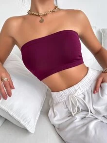 SHEIN 1件女款簡約百搭抹胸式內衣 - 中紫紅色 - 查看 4